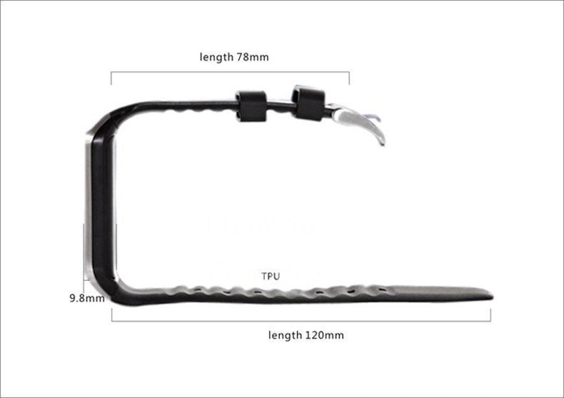 Smart watch strap with length measurement diagram, TPU band shown in black