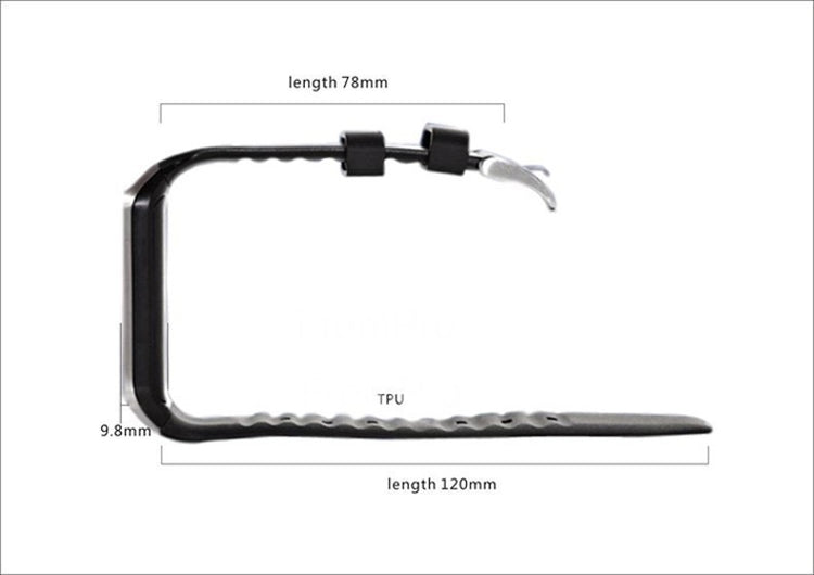 Smart watch strap with length measurement diagram, TPU band shown in black