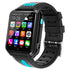 Children phone watch with black case and black perforated strap