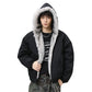 Black hooded padded jacket with fleece lining and faux fur collar trim