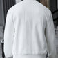 White textured coat back view with quilted rib pattern and ribbed hem
