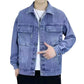 Men’s relaxed-fit casual denim jacket, blue, button-up with chest pockets and snap cuffs