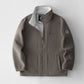 Fleece-lined polar fleece jacket, taupe with white lining and zip-front