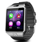 Smart watch with phone apps display, black case, dark gray/black textured strap
