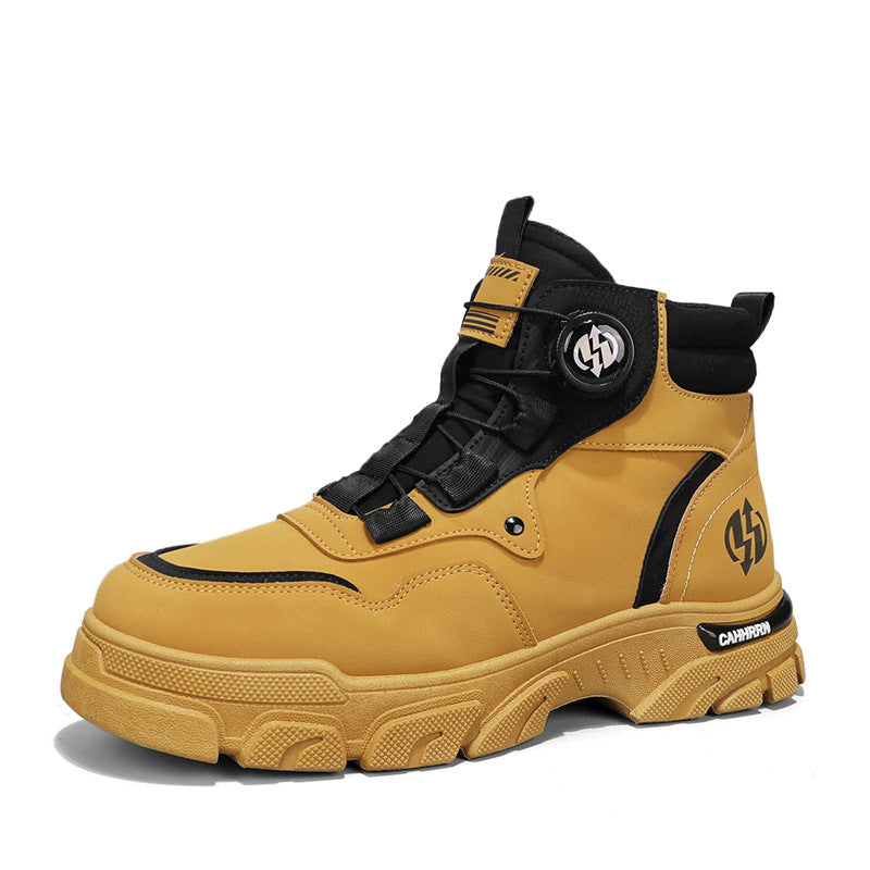 Men’s high-top casual shoes in yellow with black laces and cushioned chunky sole
