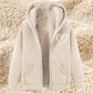 Thermal zip-up hoodie with hood, cream exterior, sherpa lining, front pockets, heart graphic