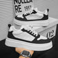 Black and white height-increasing sneakers with lace-up front and chunky platform sole