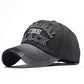 Distressed gray baseball cap with embroidered cheetah graphic on front panel, curved brim