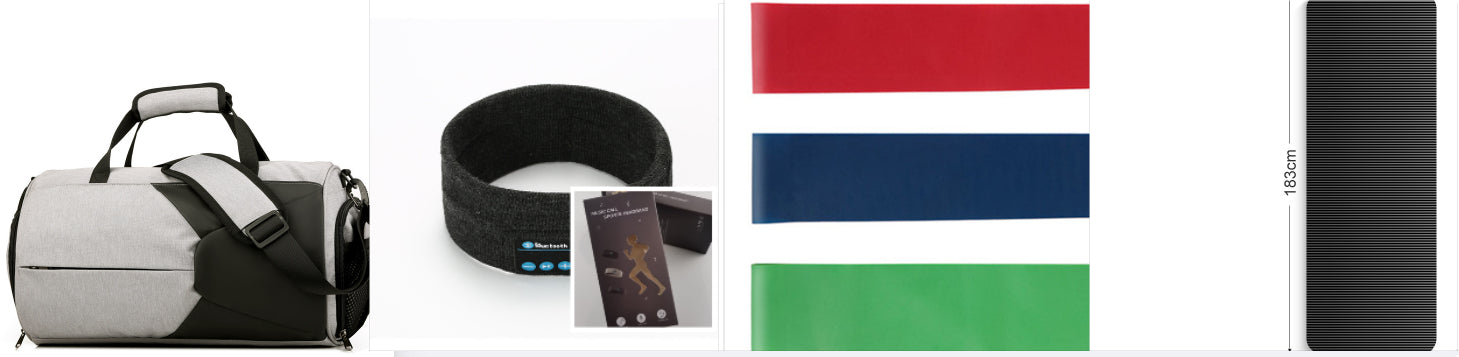 Black Bluetooth headband with rectangular control panel and included product card