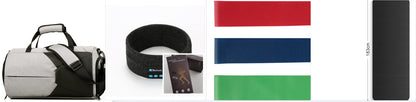 Black Bluetooth headband with rectangular control panel and included product card