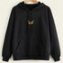 Butterfly-embroidered black hoodie with kangaroo pocket and drawstring hood