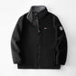 Fleece-lined polar fleece jacket, black with zip-front and stand collar