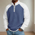 Navy blue and white color-block half-zip long-sleeve polo shirt