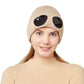 Beige knitted beanie with windproof eye shields