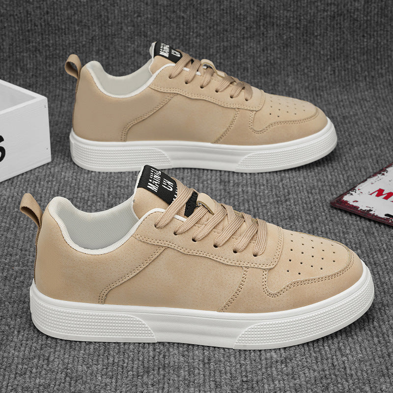 Khaki beige sneakers with white sole and lace-up closure