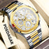 Men’s multifunction luminous watch with gold case and silver bracelet, light dial with subdials