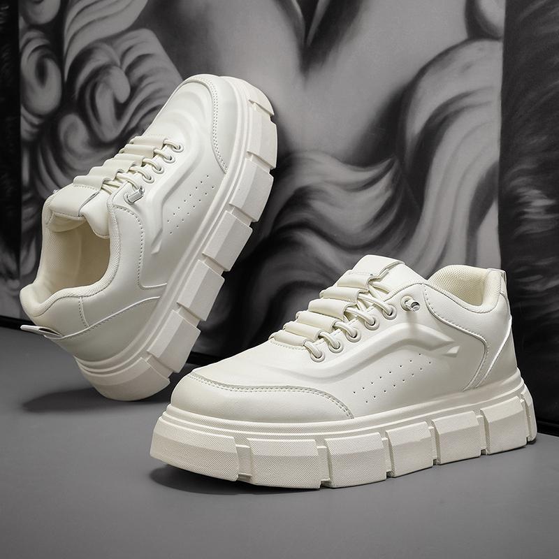 Off-white lace-up chunky-sole sneakers, side view, visible laces and thick tread sole