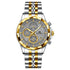 Luminous six-hand chronograph watch with gold and silver metal bracelet