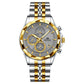 Luminous six-hand chronograph watch with gold and silver metal bracelet