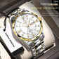 Quartz wristwatch with white dial, gold-plated case and bracelet with silver accents