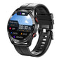 Smart watch with black round display and black silicone strap