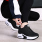 Black knit mesh lace-up sneakers with white platform air-cushion sole