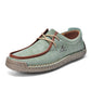 Light green lace-up casual soft-soled shoes with beige laces and brown trim