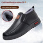 Fleece-lined waterproof slip-on shoes, black slip-on design with fur-like inner lining