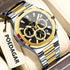 Men’s multifunction luminous watch with gold and black accents, black dial with gold subdials