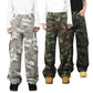 Camo cargo denim jeans in three shades with large flap pockets and button waist