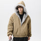 Brown cotton padded jacket with fleece-lined hood and faux fur trim