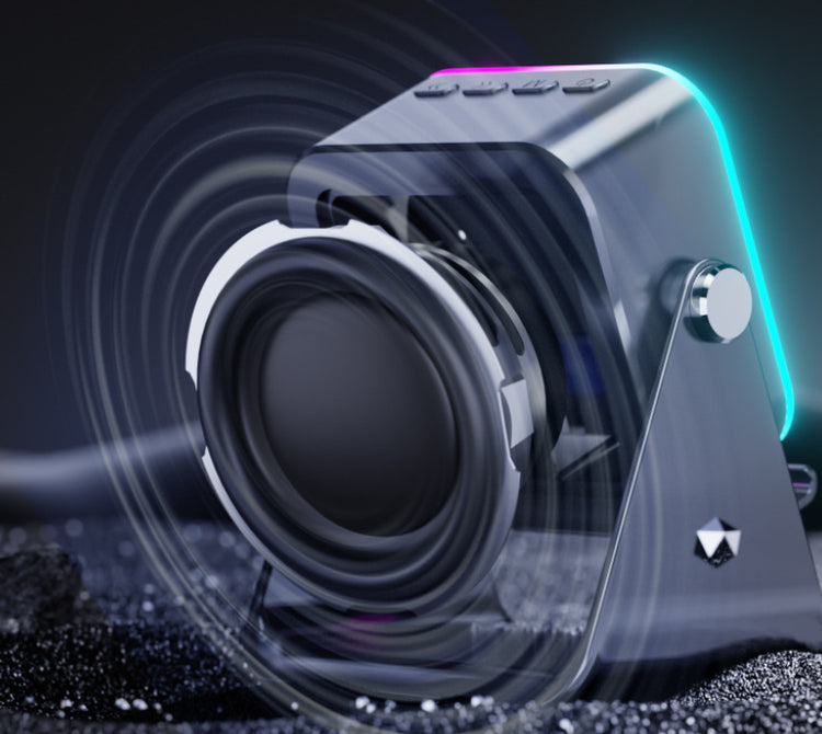 Black phone stand speaker with large circular speaker grille and glowing light ring
