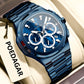 Men’s multifunction luminous watch with blue-toned case and bracelet, blue dial and subdials