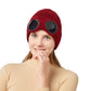 Wine red knitted beanie with windproof eye shields