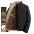 Khaki and black fleece-lined jacket with full front zipper and brown velvet lining panel