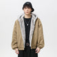 Khaki cotton padded jacket with fleece-lined hood and faux fur trim