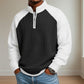 Black and white color-block half-zip long-sleeve polo shirt