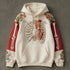 Cream hoodie with hood and kangaroo pocket; ribcage heart graphic and floral patterned sleeves