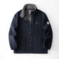 Fleece-lined polar fleece jacket, navy with gray lining and zip-front