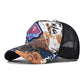 Graffiti baseball cap with tan/white crown, black mesh sides, and New Cap embroidered patch