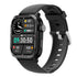 Sports smartwatch with black silicone strap and digital time with health icons