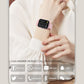 Waterproof smartwatch with pink strap, on-wrist view, message app icons on display