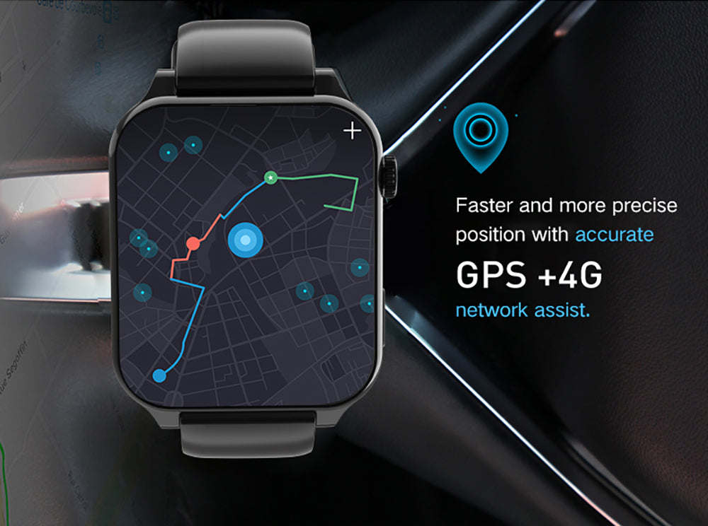 Black smartwatch with GPS map on touchscreen display