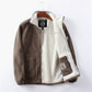 Fleece-lined polar fleece jacket, brown outer with white interior fleece lining