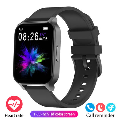 Health detection smartwatch with black silicone strap and square color display