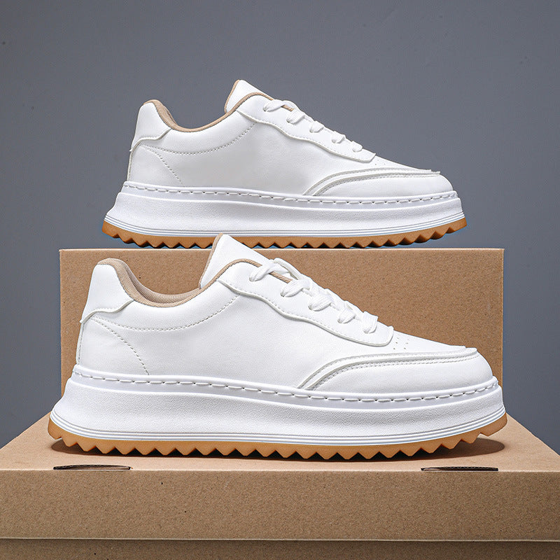 White lace-up sporty casual shoes with chunky sole and contrast stitching