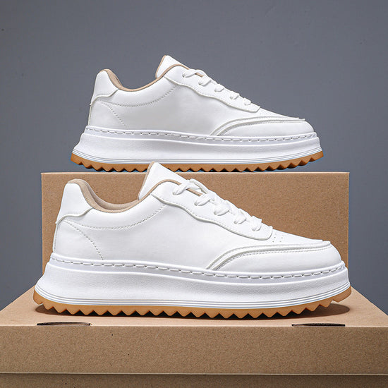 White lace-up sporty casual shoes with chunky sole and contrast stitching