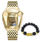 Gold-tone smartwatch with gold digital face and black bead Pixiu charm bracelet