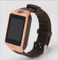 Rose gold smart watch with dark rubber strap and touch screen display