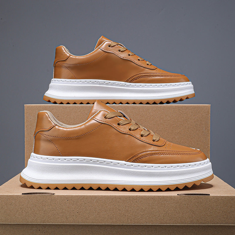Brown lace-up sporty casual shoes with chunky sole and contrast stitching